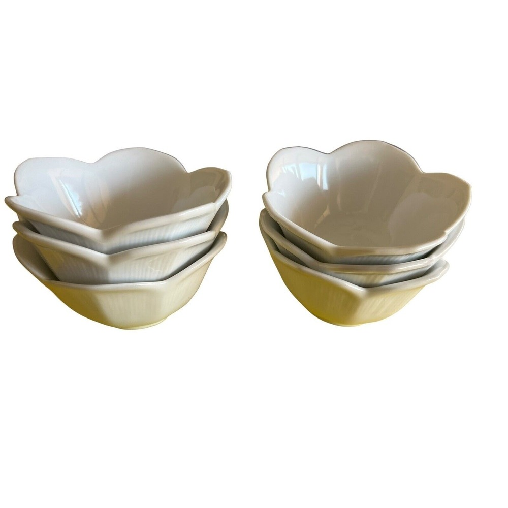 Pier 1 Imports White Porcelain Flower Petal Dipping Bowls Set - 7 Lotus 4.5 inch